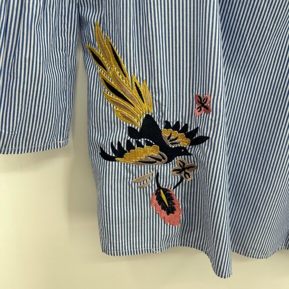 INC INTERNATIONAL CONCEPTS Blue White Stripe Bell Cold Shoulder Boxy Shirt XXL - Picture 6 of 8